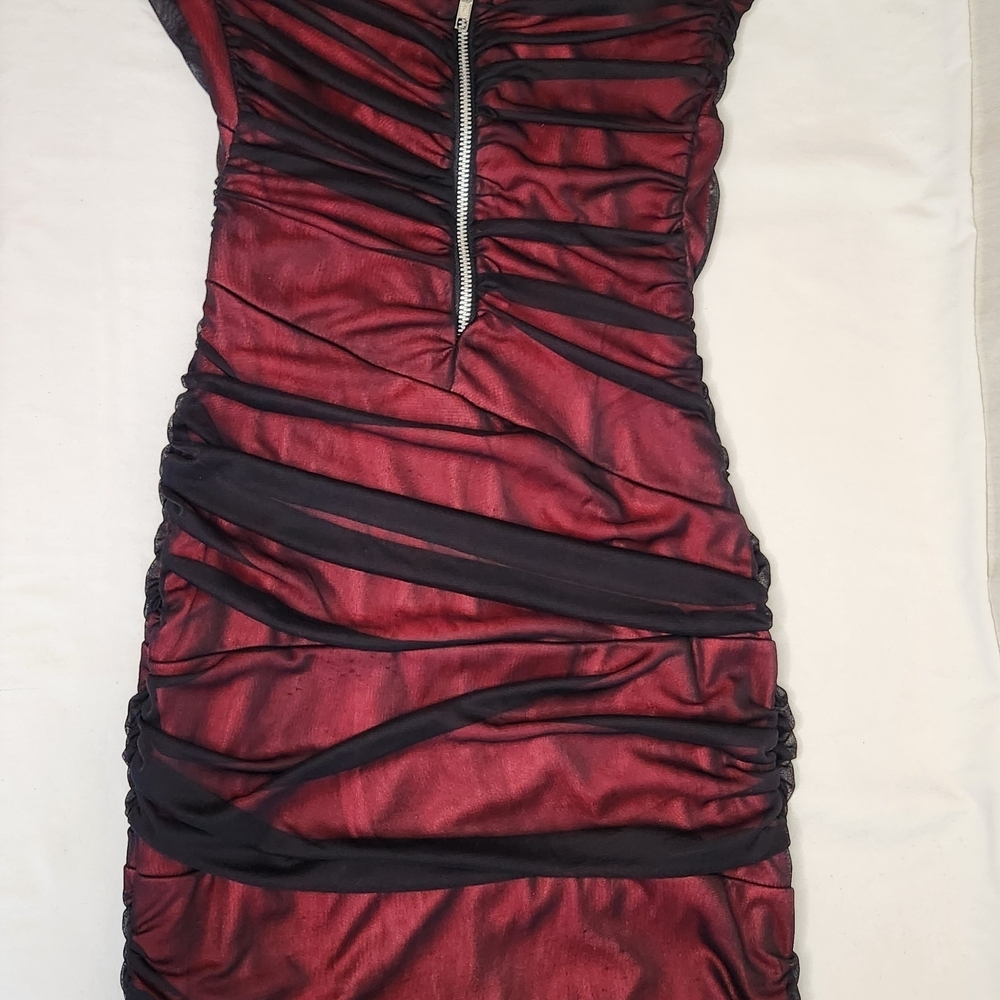 Velvet Torch Strapless Red Dress With Black Sheer Overlay. Small. Whimsygoth - Picture 2 of 6